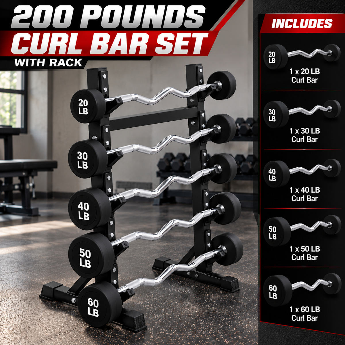 20-60 lb Curl Barbells with Rack view 2