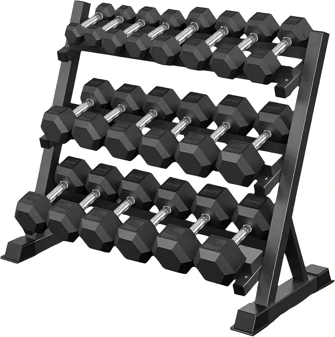 5-50 lb Hex Dumbbells with Rack