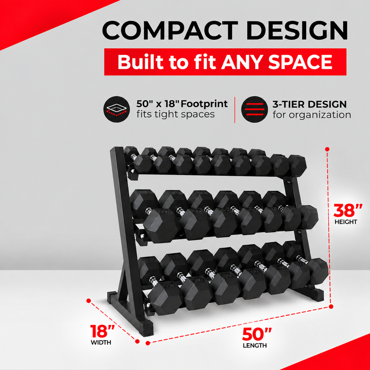 5-50 lb Hex Dumbbells with Rack view 3