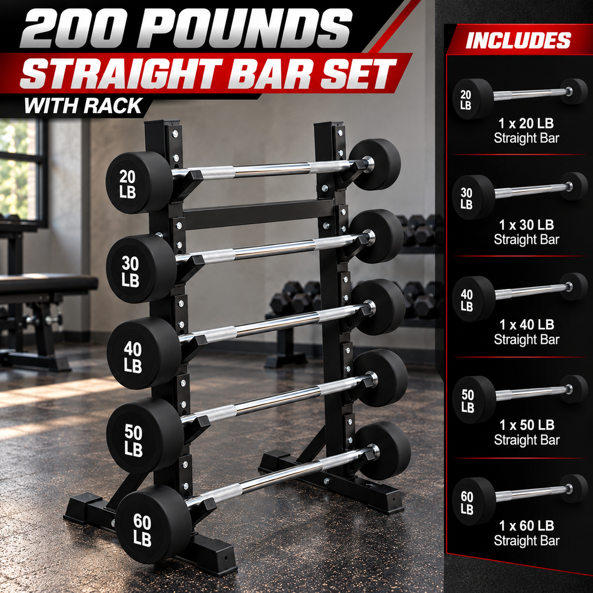 20-60 lb Straight Barbells with Rack view 2