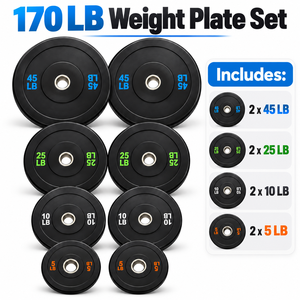 170 lb Olympic Bumper Plate Set view 2