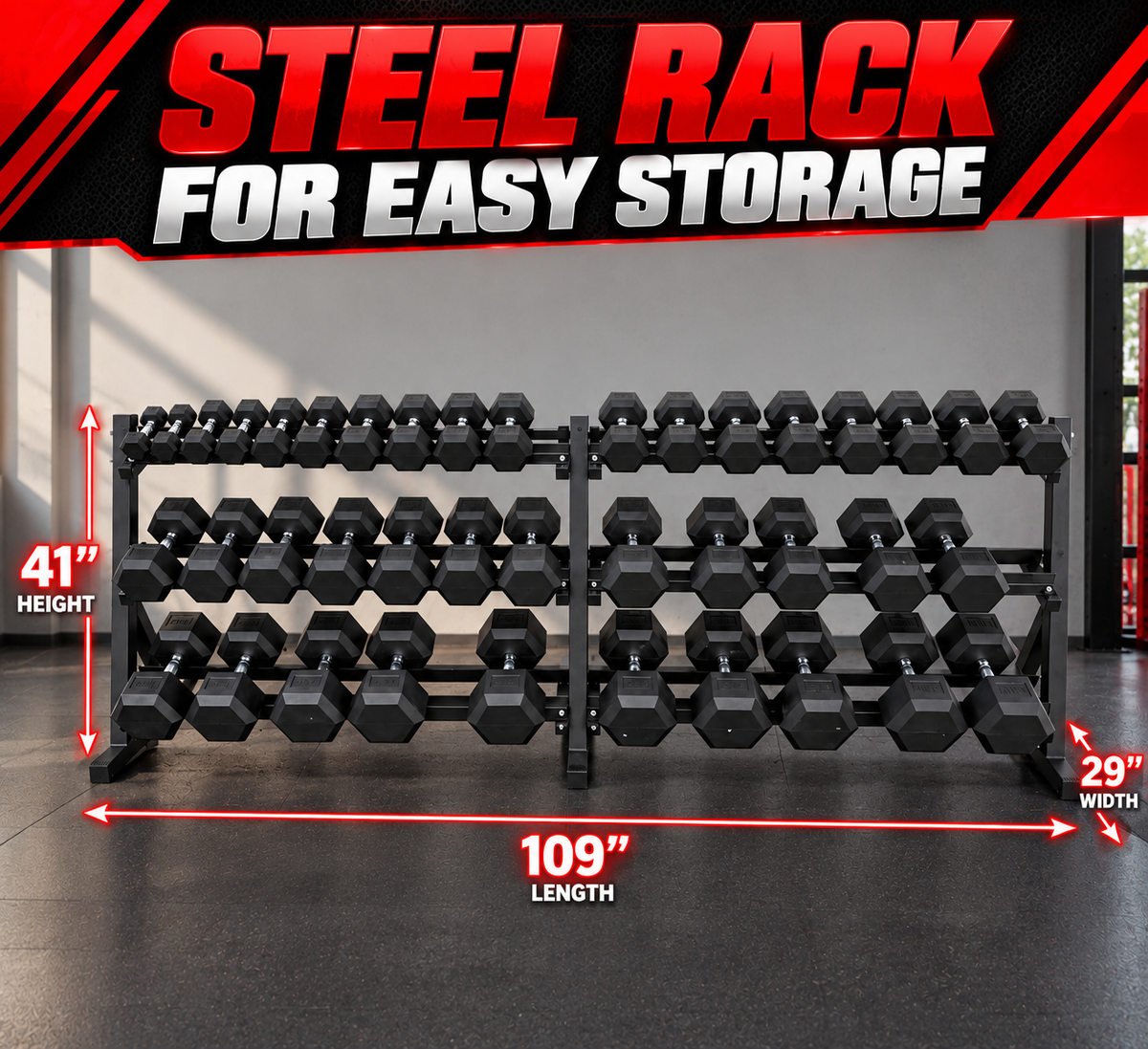 5-100 lb Hex Dumbbells with Rack view 3